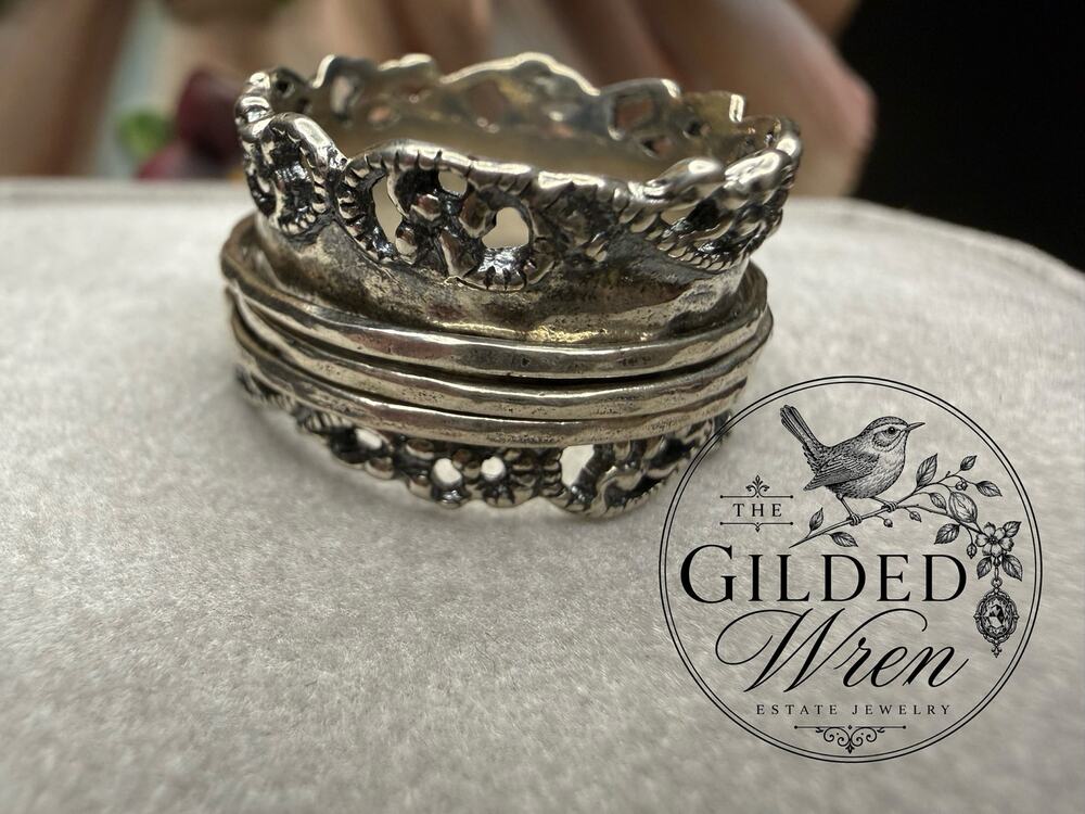 Or Paz 925 Sterling Silver Spinner Ring Size 8 Wide Filigree Meditation Band